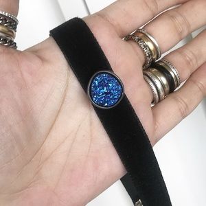 🔴SALE ! Black velvet blue druzy choker necklace